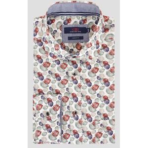 Ecru hemd met bladerprint - comfort fit