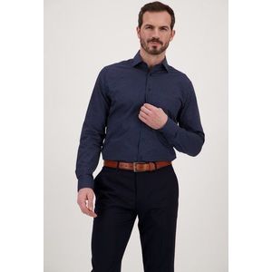 Donkerblauw hemd met fijne print - Regular fit