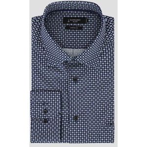 Donkerblauw hemd met witte print - Comfort fit