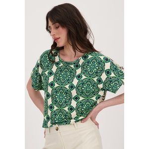 Ecru blouse met groene mandalaprint