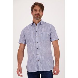 Blauw hemd met fijne print - regular fit