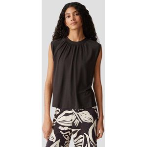 Opus - T-shirt - Donkerbruin - Mouwloos - Met Plooien