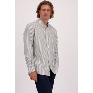 Wit hemd met groen gestreept motief - Regular fit
