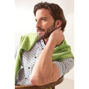 Wit hemd met groen-blauwe miniprint - Regular fit