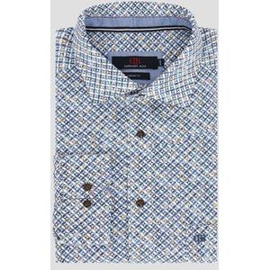 Hemd met blauw-beige print - Comfort fit