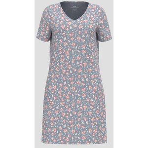 Blauw gebloemd slaapkleedje met korte mouwen