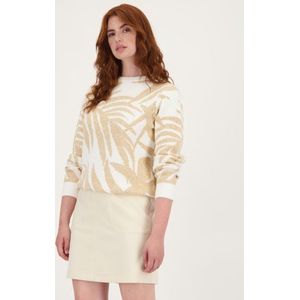 Zachte ecru trui met beige bladerprint