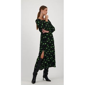 Lang zwart kleedje met groene bloemenprint