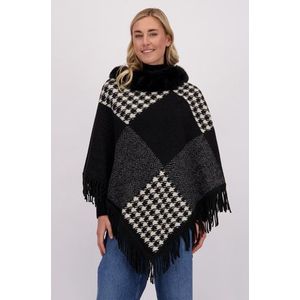 Zwart-grijze poncho met pied-de-poule motief