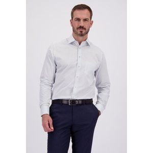 Wit hemd met blauwe print - Regular fit