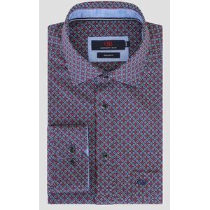 Hemd met fijne rood-groene print - Regular fit