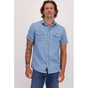 Lichtblauw hemd met jeanslook - Regular fit