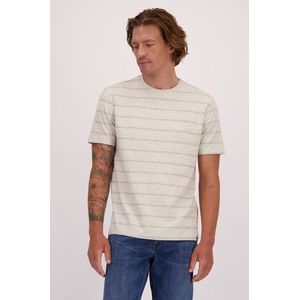 Grijs T-shirt met een blauw-wit gestreept motief
