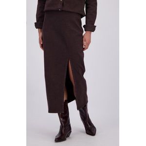 Lange donkerbruine jeansrok met split