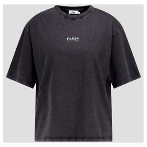 Grijs T-shirt met verwassen look en opdruk