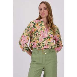 Blouse met roze en groene bloemen