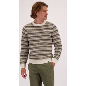 Beige-bruin gestreepte trui met ronde hals