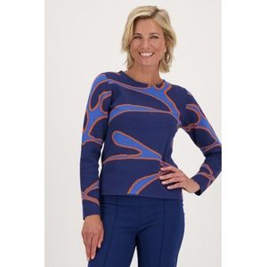 Fijn blauw truitje met oranje patroon