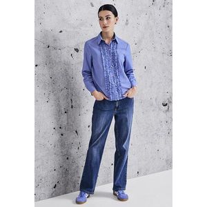 More&More - Blouse - Lichtblauw - Katoen - Ruches en Ecru Knopenlijst