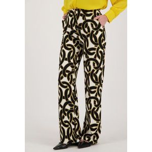 Wijde ecru broek met schakelpatroon