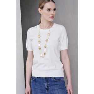 Ecru tricot truitje met korte mouwen