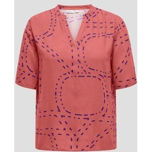 Koraalroze blouse met paars patroon