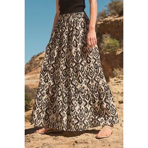 Beige rok met zwarte print