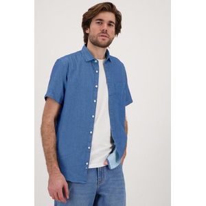 Jeansblauw hemd met korte mouwen - Regular fit