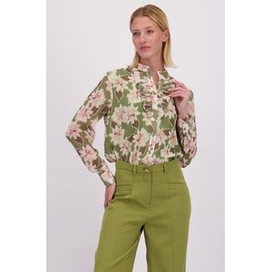 Groen-roze blouse met gebloemd motief