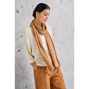 Ecru geribde trui met V-hals