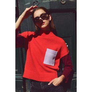 Colour block trui in rood en donkergrijs
