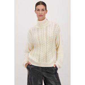 Ecru kabeltrui met rolkraag