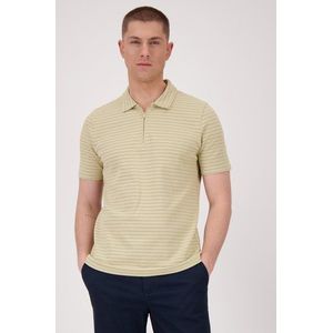 Beige polo met blauwe strepen en rits