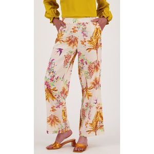 Beige linnen broek met kleurrijke bloemenprint