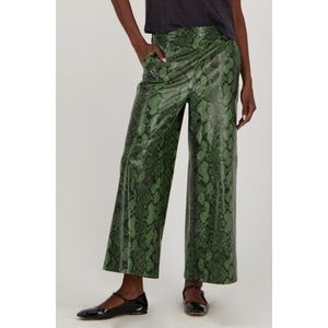 Wijde groene broek met slangenprint - leather look