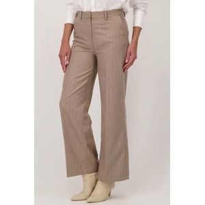 Wijde taupe broek met ecru krijtstrepen