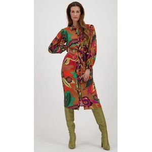 Lang camel kleedje met kleurrijke print