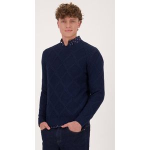 Donkerblauwe structuurgebreide trui