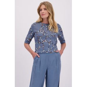 Blauwe trui met korte mouwen en print