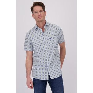 Wit hemd met blauwe miniprint - Regular fit