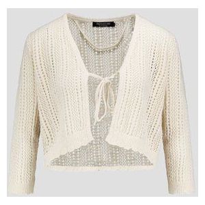 Korte lichtbeige gebreide cardigan met striklint
