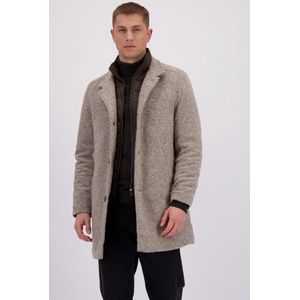 Beige gemêleerde mantel met gewatteerd inzetstuk