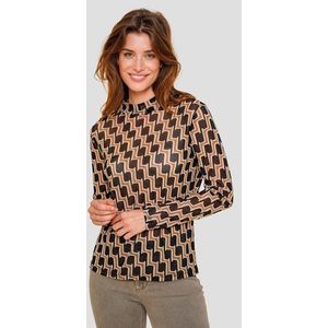 Souspull in mesh met beige-bruine print