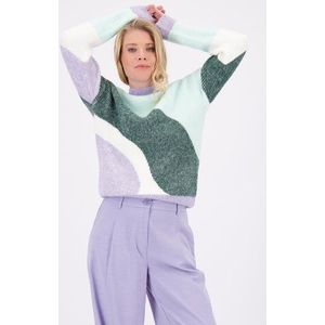 Trui met groene en lila color blocks