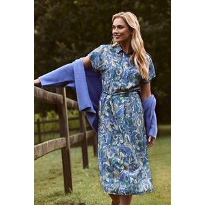 Lang kleedje met blauw-groene aquarelprint