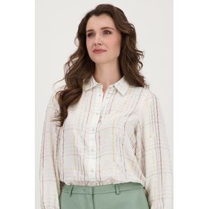 Witte blouse met glanzend geruit patroon