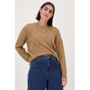 More & More - Gebreide Trui - Beige - Geruit Patroon