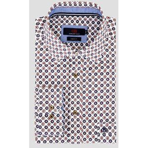 Wit hemd met blauw-bruine print - comfort fit