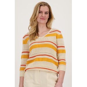 Beige gehaakte pull met kleuraccenten