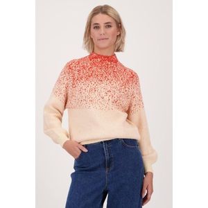 Ecru trui met rood gestipt motief